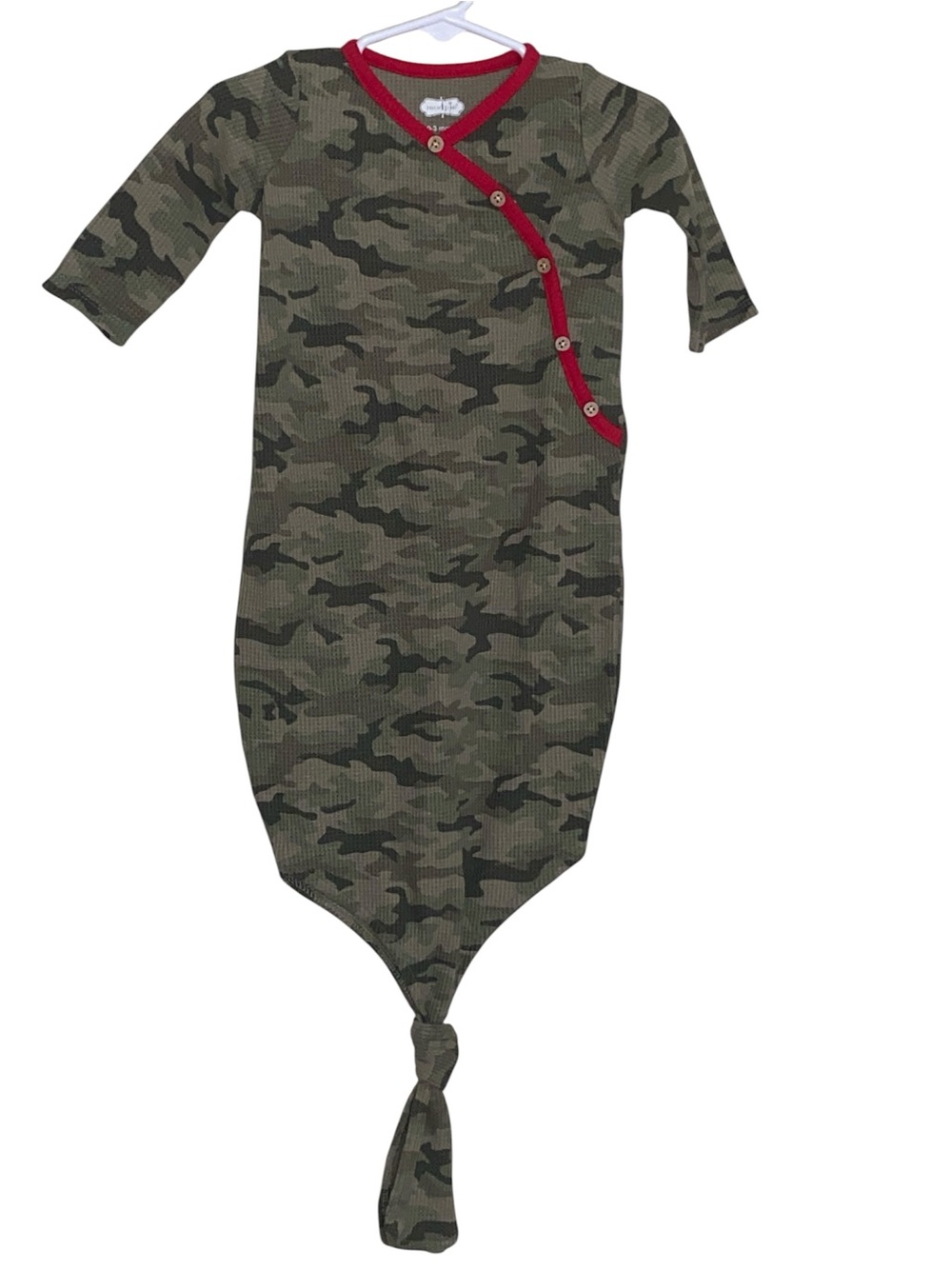 Mud Pie Camouflage Knotted Sleep Gown with Red Trim 0-3 M